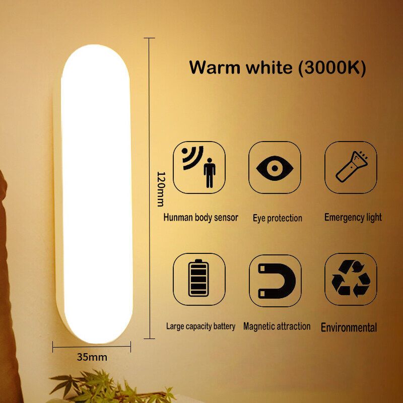 Wireless LED Motion Sensor Lamp Night Lights USB Rechargeable Magnetic For Wardrobe Room Closet Kitchen Aisle Tube Detector Bulb