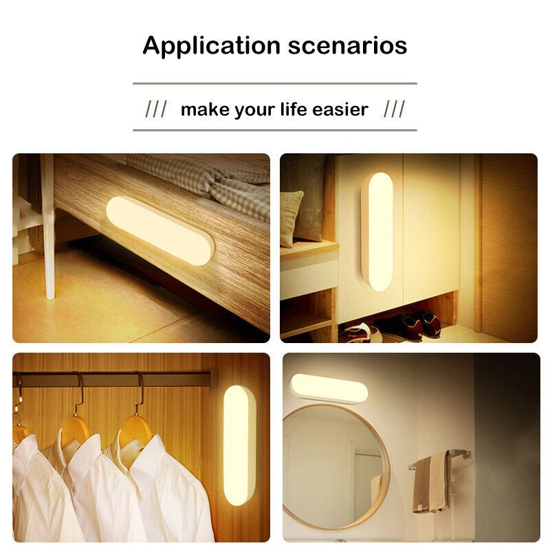 Wireless LED Motion Sensor Lamp Night Lights USB Rechargeable Magnetic For Wardrobe Room Closet Kitchen Aisle Tube Detector Bulb