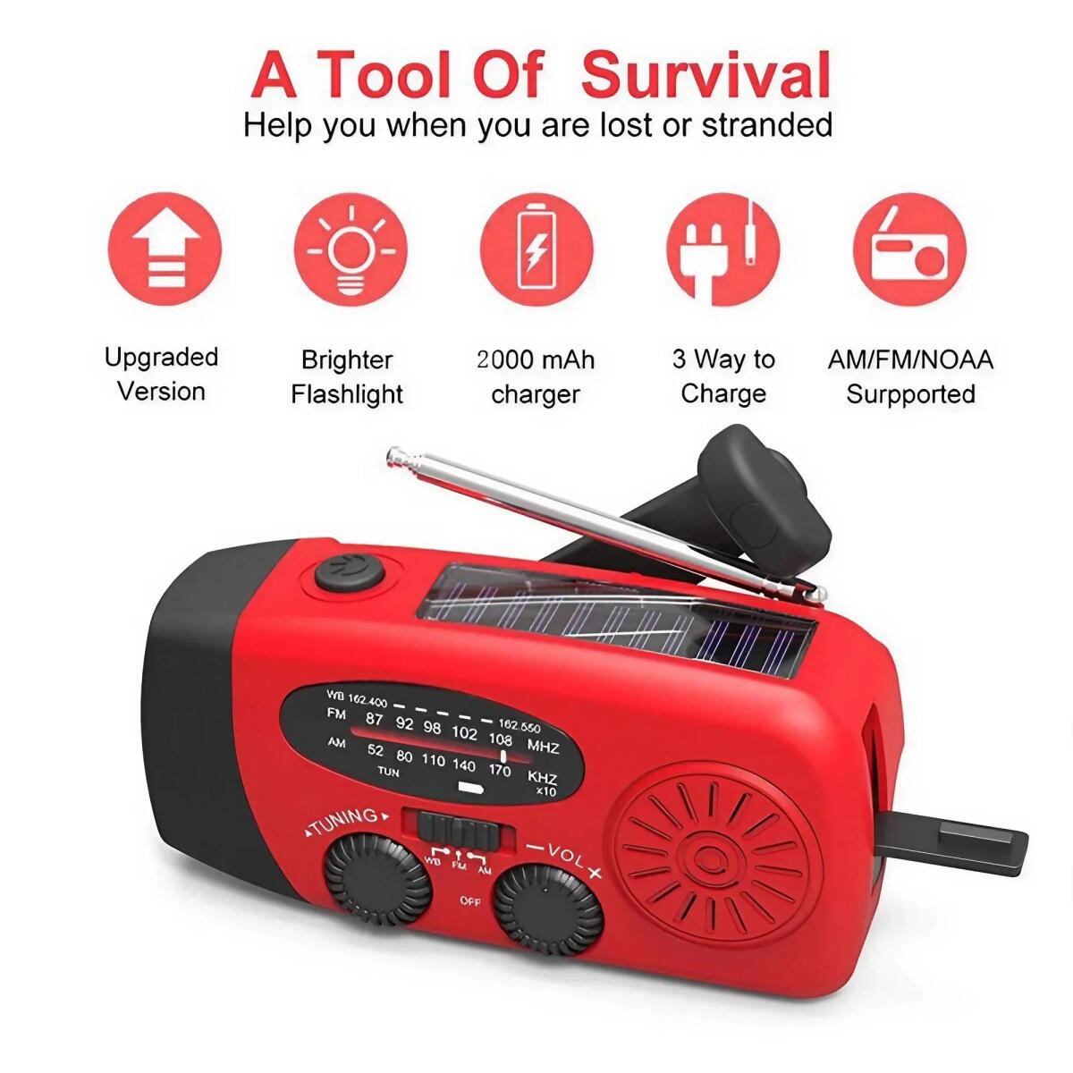 Emergency Solar Radio Survival Hand Crank Radio with LED Flashlight Radio AM FM NOAA Portable Weather Radio Small Portable Radio