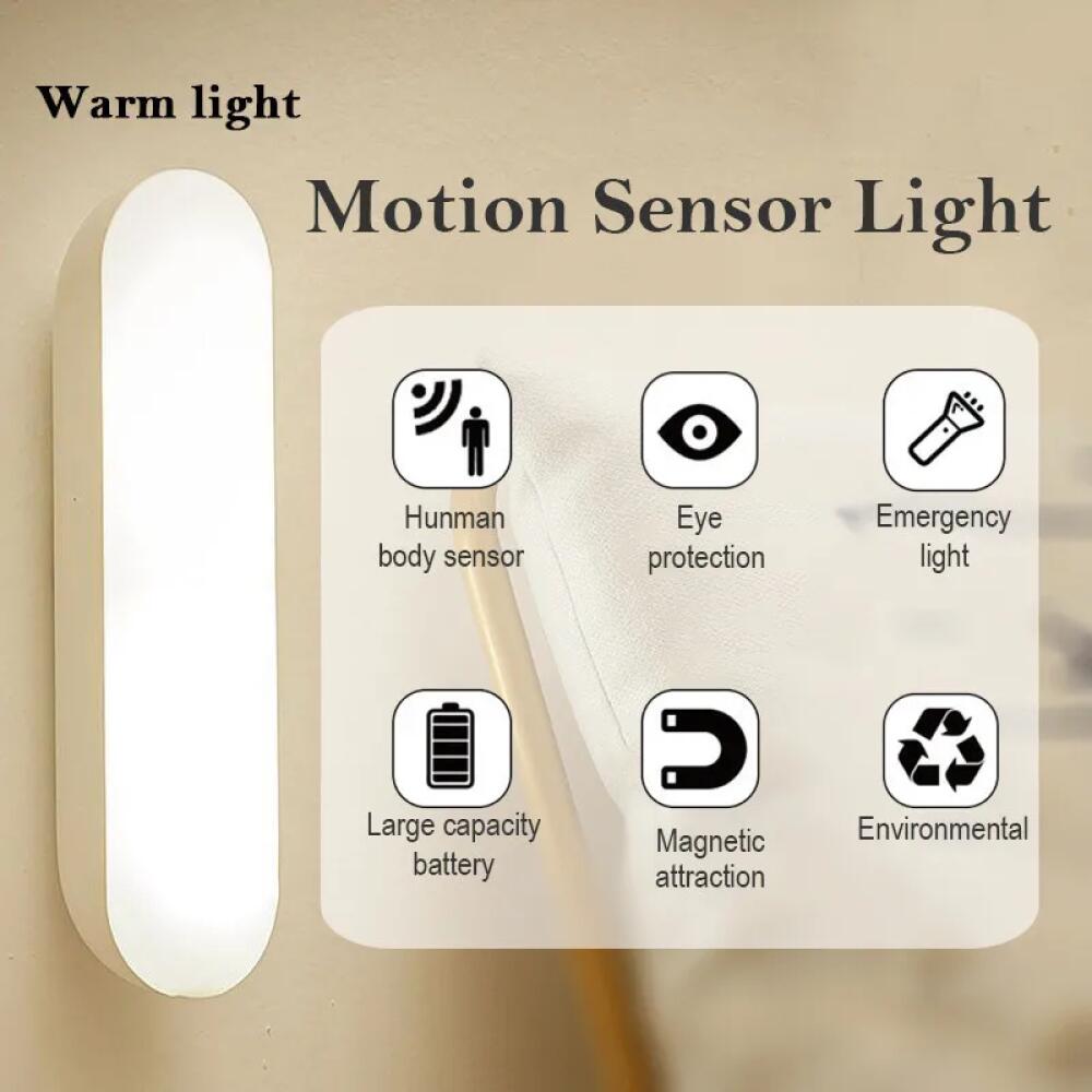 Wireless LED Motion Sensor Lamp Night Lights USB Rechargeable Magnetic For Wardrobe Room Closet Kitchen Aisle Tube Detector Bulb