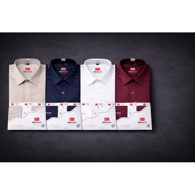 4Turkey Style Official Mens Longsleeve Shirt Slim Fit 100%Cotton- Beige, Navy Blue, White And Maroon