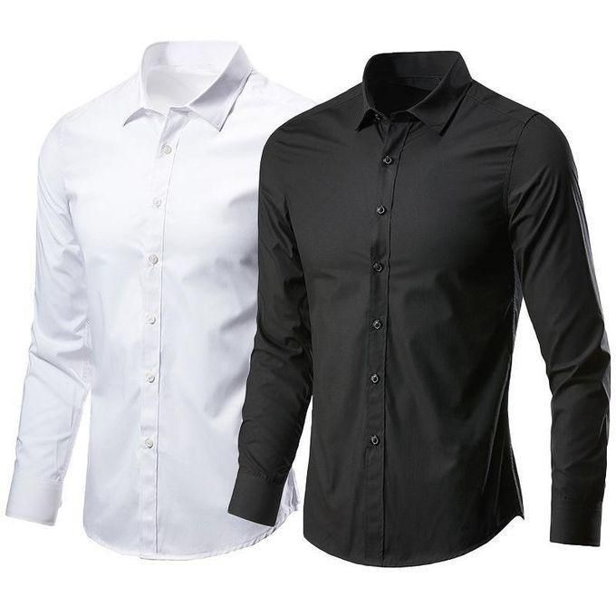 2Pack Official Men’s Long Sleeve Shirts Slim Fit Cotton Casual & Formal Wear – Black, Grey, Blue, Navy Blue, Maroon, White & Pink Stylish Button-Down Office Shirts Comfortable Breathable All-Season