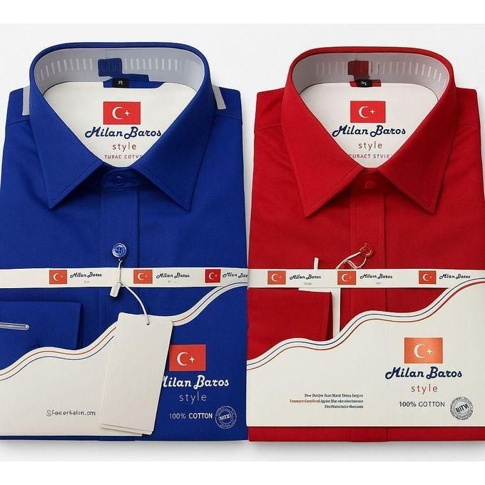 2Pack Official Men’s Long Sleeve Shirts Slim Fit Cotton Casual & Formal Wear – Black, Grey, Blue, Navy Blue, Maroon, White & Pink Stylish Button-Down Office Shirts Comfortable Breathable All-Season