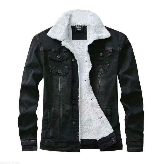 Men’s Woolen Denim Jacket Black – Warm Slim Fit Winter Jeans Jacket for Men, Soft Inner Wool Lining Stylish Casual Coat Durable Button-Up Design, Comfortable Cold Weather Wear Trendy Street & Outdoor