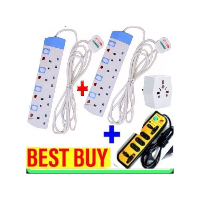 Power King Two Extension Power Cable – Four-Way Multi-Socket with Built-in Fuse, Durable Black Extension Cord for Home, Office, Workshop, Safe Electrical Outlet Adapter for Multiple Devices