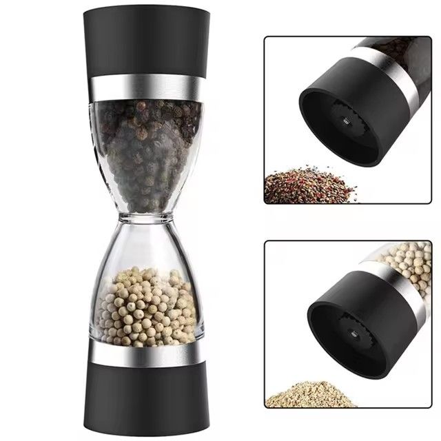 2-in-1 Dual Salt & Pepper Mill Grinder – Manually Adjustable Thickness, Hourglass Design, Spice Grinder for Pepper, Sesame & Other Kitchen Spices, Portable Kitchen Tool
