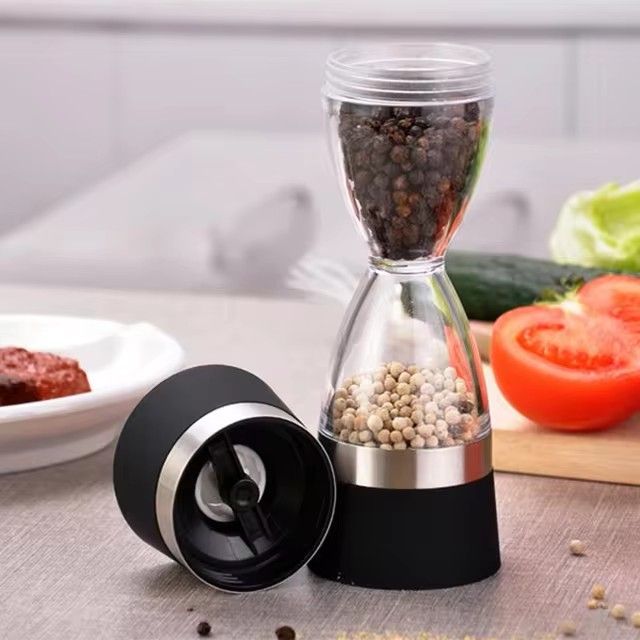 2-in-1 Dual Salt & Pepper Mill Grinder – Manually Adjustable Thickness, Hourglass Design, Spice Grinder for Pepper, Sesame & Other Kitchen Spices, Portable Kitchen Tool