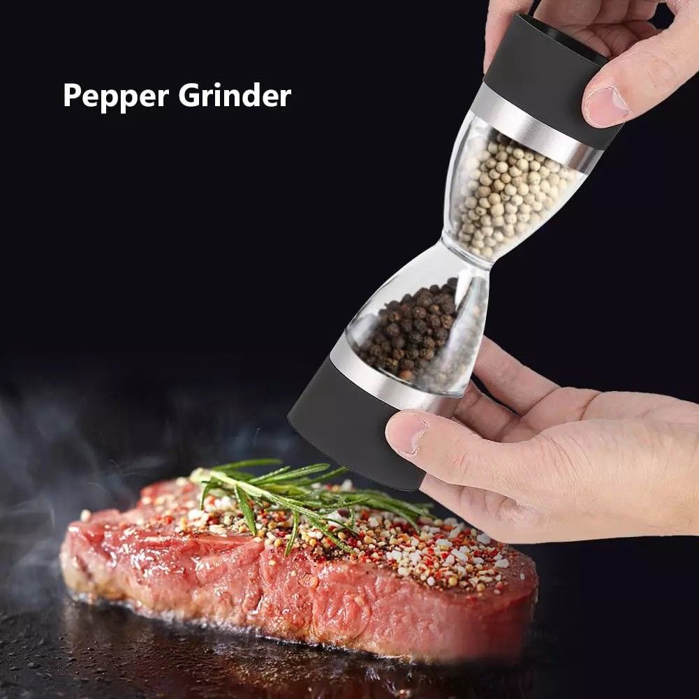 2-in-1 Dual Salt & Pepper Mill Grinder – Manually Adjustable Thickness, Hourglass Design, Spice Grinder for Pepper, Sesame & Other Kitchen Spices, Portable Kitchen Tool