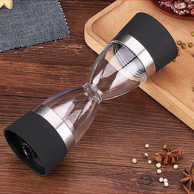 2-in-1 Dual Salt & Pepper Mill Grinder – Manually Adjustable Thickness, Hourglass Design, Spice Grinder for Pepper, Sesame & Other Kitchen Spices, Portable Kitchen Tool