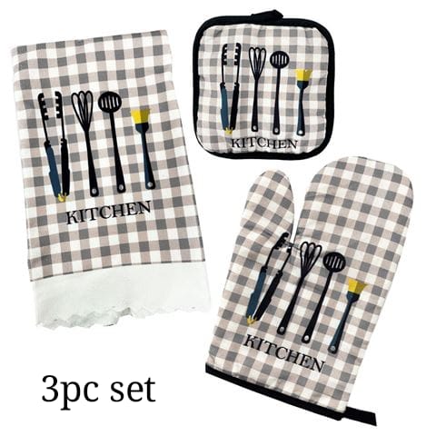 3PCS Kitchen Glove Set – Heat Resistant Oven Mitts, Potholder Pad & Pot Rest, Thermal Anti-Heat Cooking & Baking Gloves for Safe Handling of Hot Pots & Kitchen Use