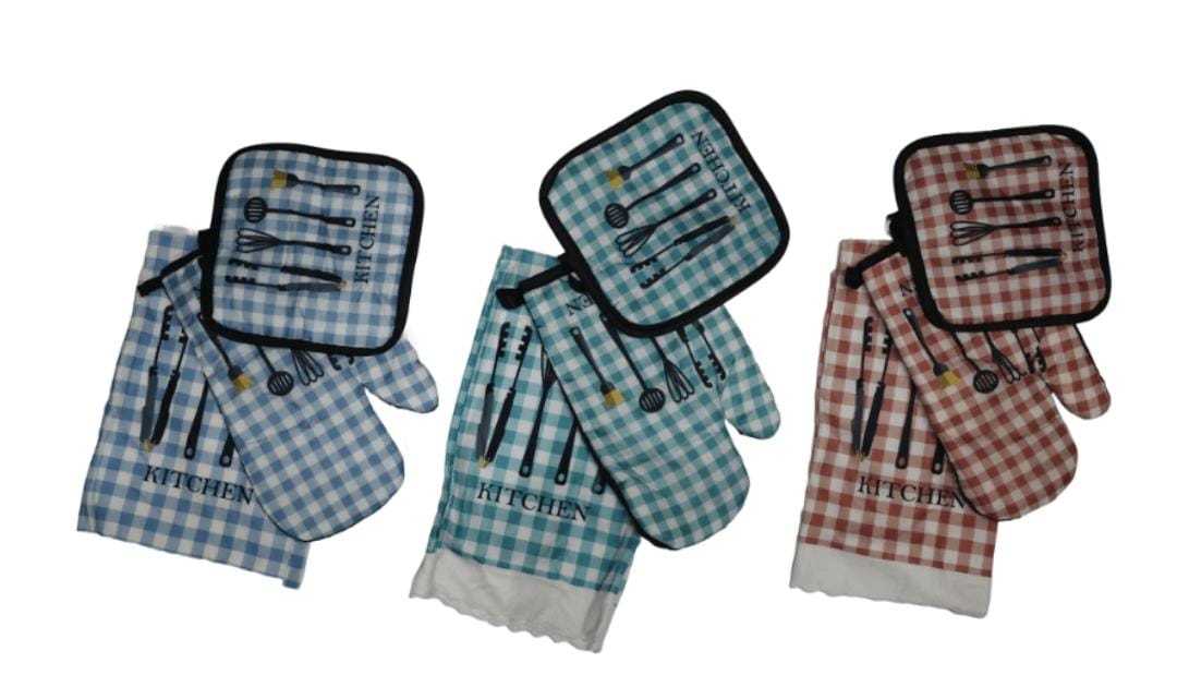 3PCS Kitchen Glove Set – Heat Resistant Oven Mitts, Potholder Pad & Pot Rest, Thermal Anti-Heat Cooking & Baking Gloves for Safe Handling of Hot Pots & Kitchen Use