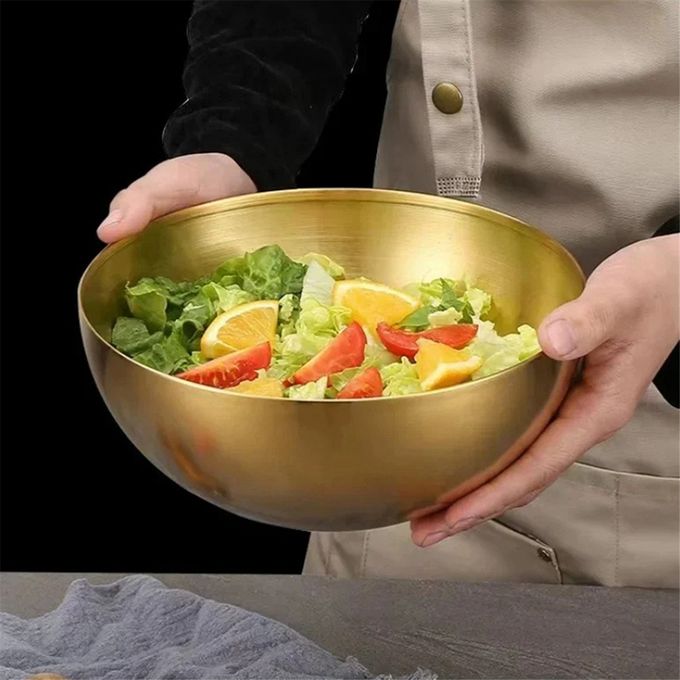 3L Gold Stainless Steel Ramen Bowl – 28cm Large Serving Bowl for Family Meals, Seasoning, Sushi Sauce, Fruits & Table Decoration, Elegant Dining Bowl for Home Use