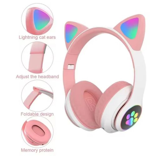Cat Ear Wireless Bluetooth Headphones VIV-23M – LED Glowing Ears, Cushioned Ear Pads, Bluetooth 5.0 Headset for Music, Gaming, Calls & Stylish Kids/Teen Use