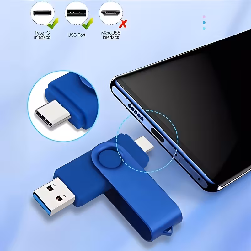 Portable 2IN1 USB Type C Flash Drive 8GB 16GB 32GB 64GB Data Storage Memory Stick For Smartphone & PC