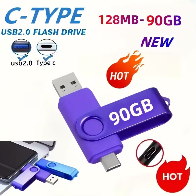 Portable 2IN1 USB Type C Flash Drive 8GB 16GB 32GB 64GB Data Storage Memory Stick For Smartphone & PC