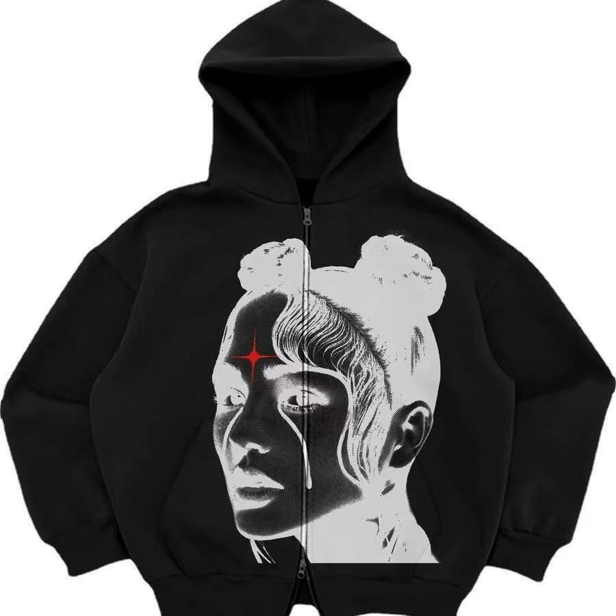 2026 Y2K Street Style Zip-Up Hoodie, Unisex Loose Fit Casual Sports Jacket with Pocket