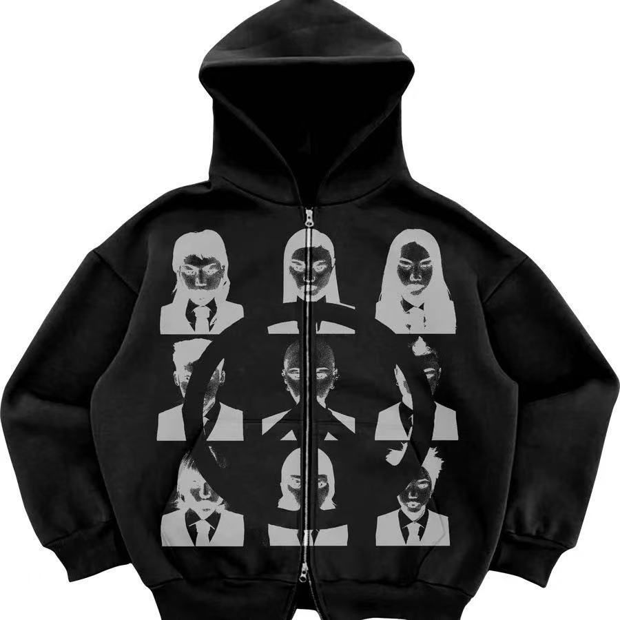 2026 Y2K Street Style Zip-Up Hoodie, Unisex Loose Fit Casual Sports Jacket with Pocket