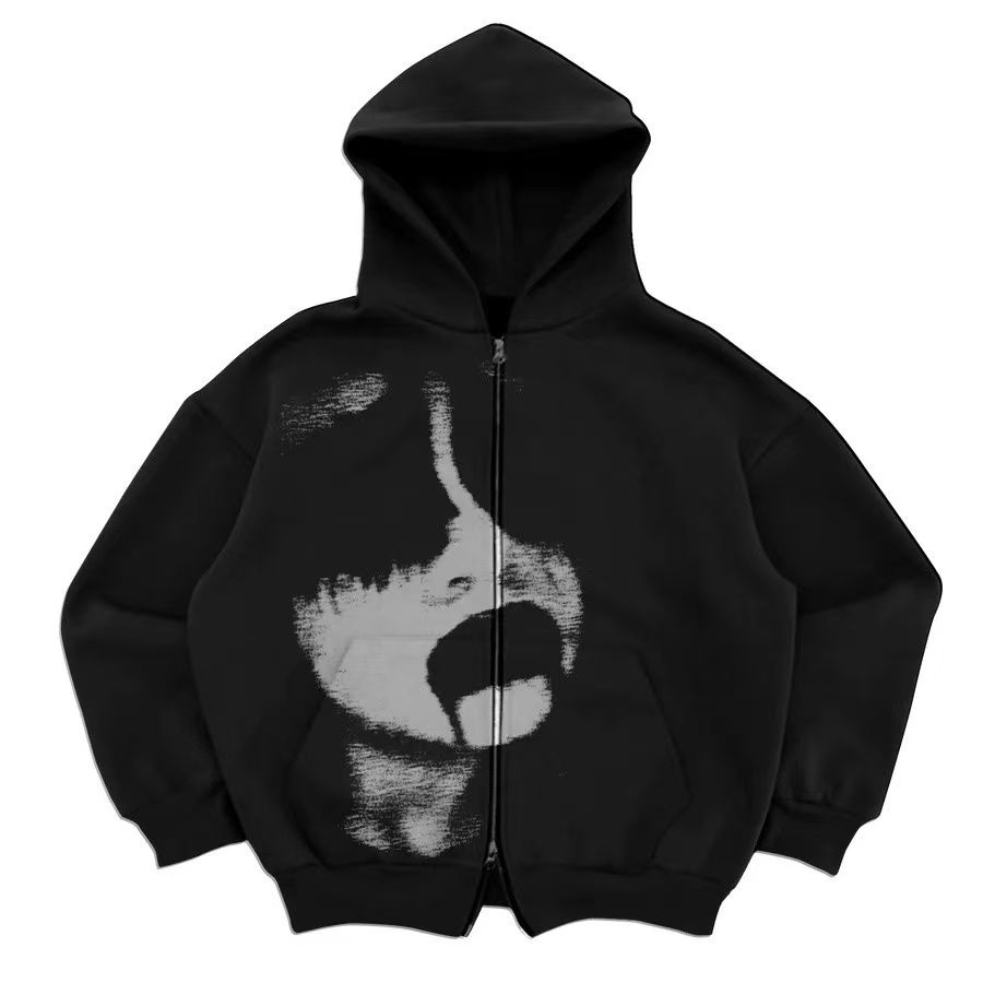 2026 Y2K Street Style Zip-Up Hoodie, Unisex Loose Fit Casual Sports Jacket with Pocket