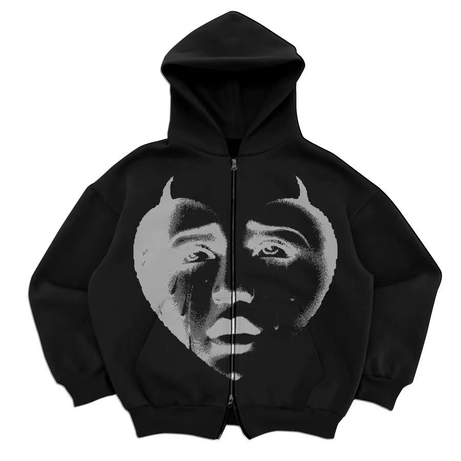 2026 Y2K Street Style Zip-Up Hoodie, Unisex Loose Fit Casual Sports Jacket with Pocket