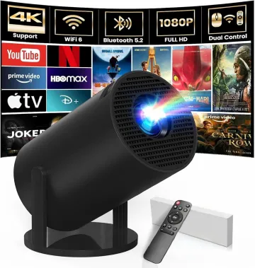Flagship version HY300 PRO+ 2026 | 1080P full HD WiFi projector, equipped with Android 14.0 system – 12000 lumens portable home theater and outdoor movie projector | Supports iOS/Android screen mirror