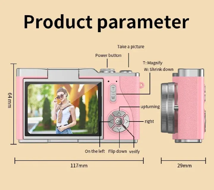 4K CCD 8X Digital Zoom Digital Camera for Student 48MP Compact Digital Photography Camera 180°Flip Screen Selfile Camera RENEAR