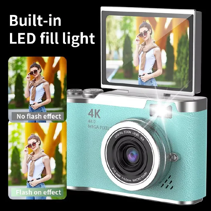 4K CCD 8X Digital Zoom Digital Camera for Student 48MP Compact Digital Photography Camera 180°Flip Screen Selfile Camera RENEAR