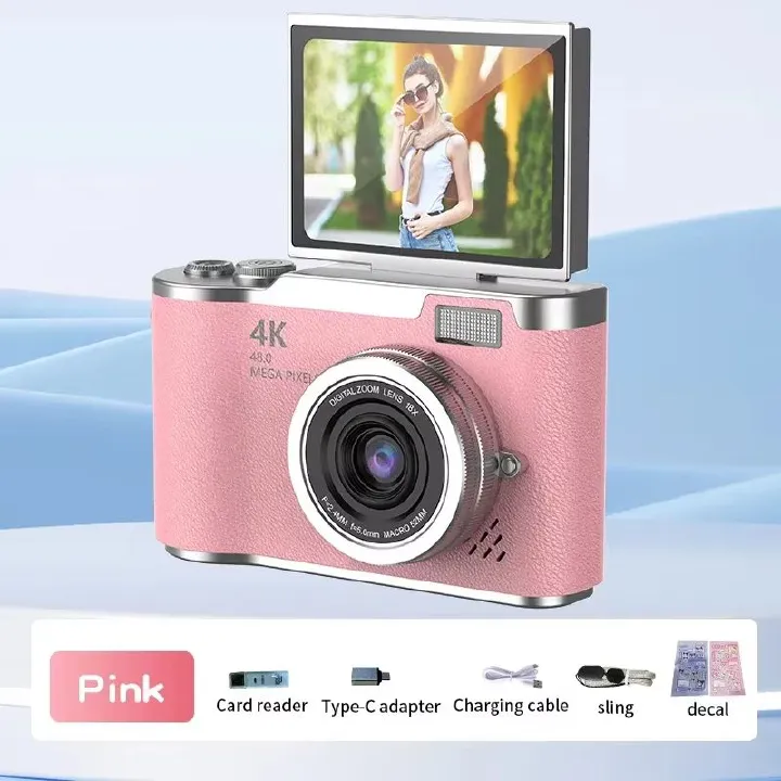 4K CCD 8X Digital Zoom Digital Camera for Student 48MP Compact Digital Photography Camera 180°Flip Screen Selfile Camera RENEAR