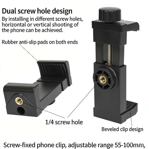Head-mounted phone holder, suitable for smartphones and action cameras, outdoor live broadcast bracket for first-person video viewing, equipped with a phone clip (6-10cm)