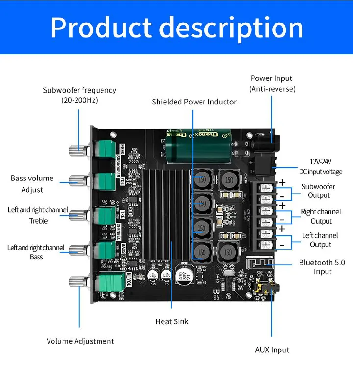 ZK-TB21 Bluetooth 5.0 Subwoofer Digital Amplifier Board 50W*2+100W 2.1 Channel Power Audio Stereo Bass AMP TPA3116D2 HIFI High Fidelity Subwoofer