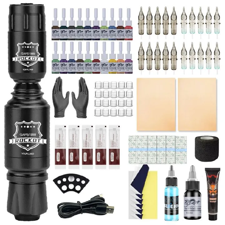 Portable Wireless Tattoo Pen Kit - Professional Tattoo Machine Kit- Rotary Machine for Lining, Shading & Practice - Complete Tattooing Supplies Set