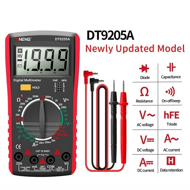 DT9205A Newly Digital True RMS Professional Multimeter AC/DC Current Tester HFE Ohm Capacitor Voltage Meter Detector Tool