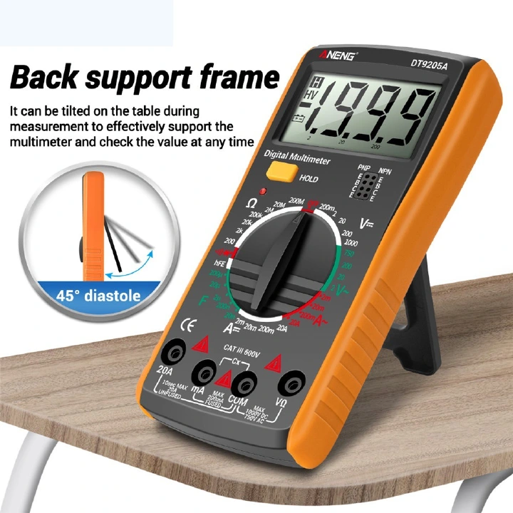 DT9205A Newly Digital True RMS Professional Multimeter AC/DC Current Tester HFE Ohm Capacitor Voltage Meter Detector Tool