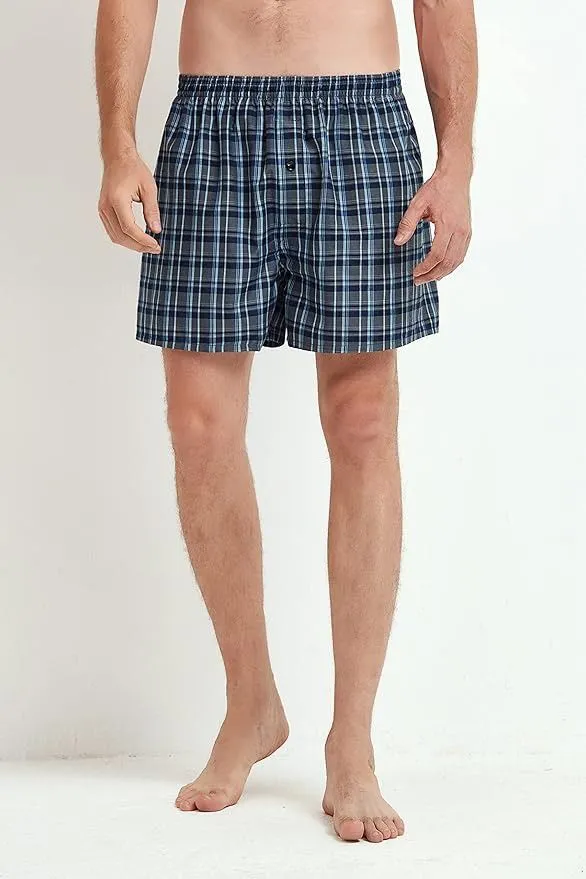 3 PCS Molten Creek® Mens Boxers, Underwear Cotton Woven Boxers, Checks Pattern, Boxer Shorts, Button Fly, Comfortable, Soft and Flexible Fit