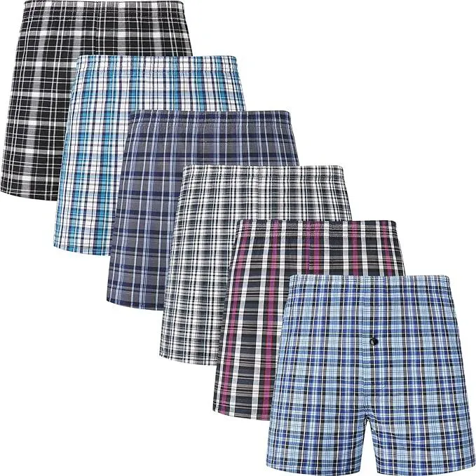 3 PCS Molten Creek® Mens Boxers, Underwear Cotton Woven Boxers, Checks Pattern, Boxer Shorts, Button Fly, Comfortable, Soft and Flexible Fit