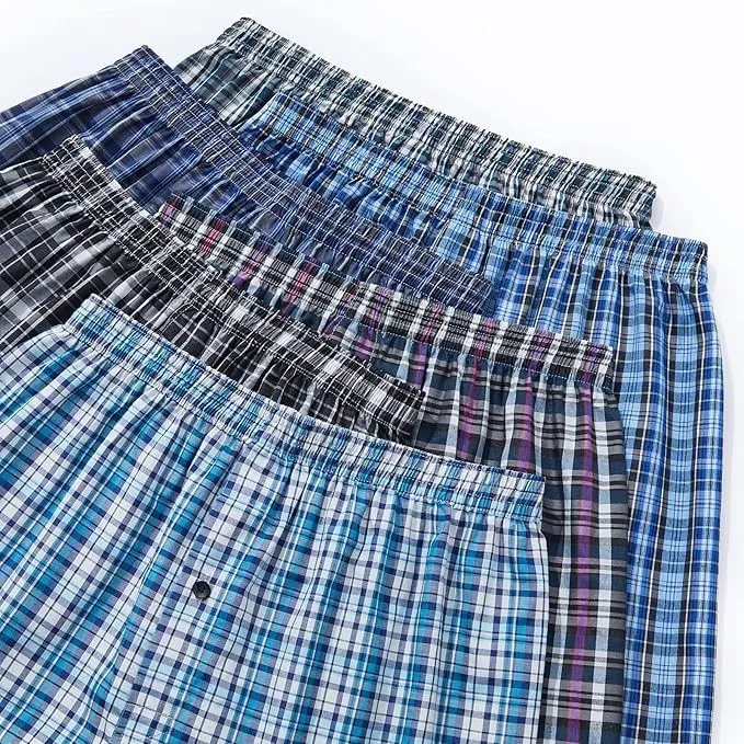 3 PCS Molten Creek® Mens Boxers, Underwear Cotton Woven Boxers, Checks Pattern, Boxer Shorts, Button Fly, Comfortable, Soft and Flexible Fit