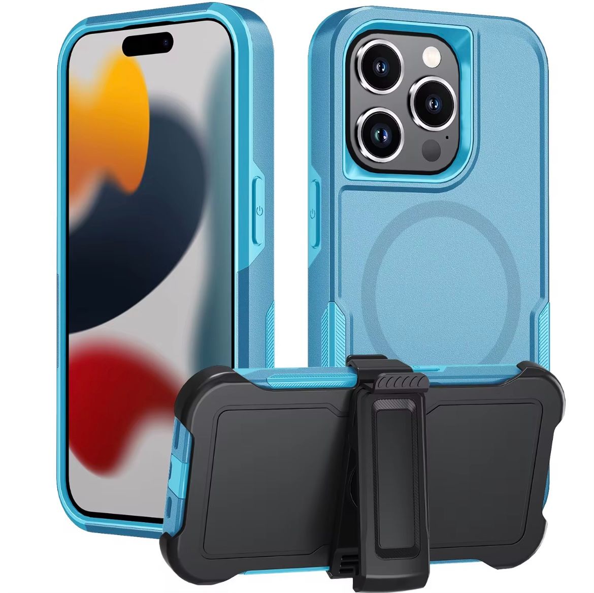 MagSafe, Shock Resistant iPhone 13 phone case + Detachable Belt Clip (2-in-1) and In-built dust plugs