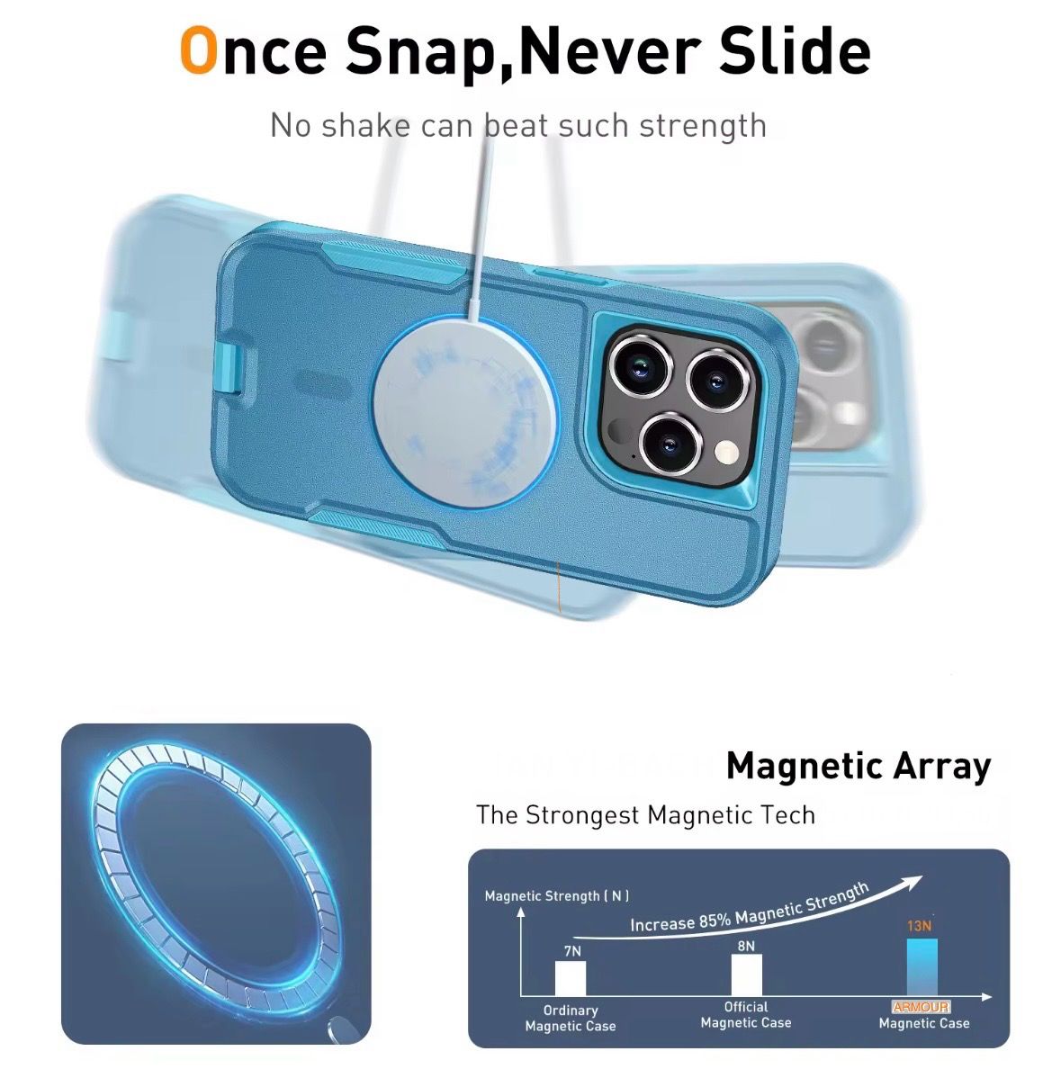 MagSafe, Shock Resistant iPhone 13 phone case + Detachable Belt Clip (2-in-1) and In-built dust plugs