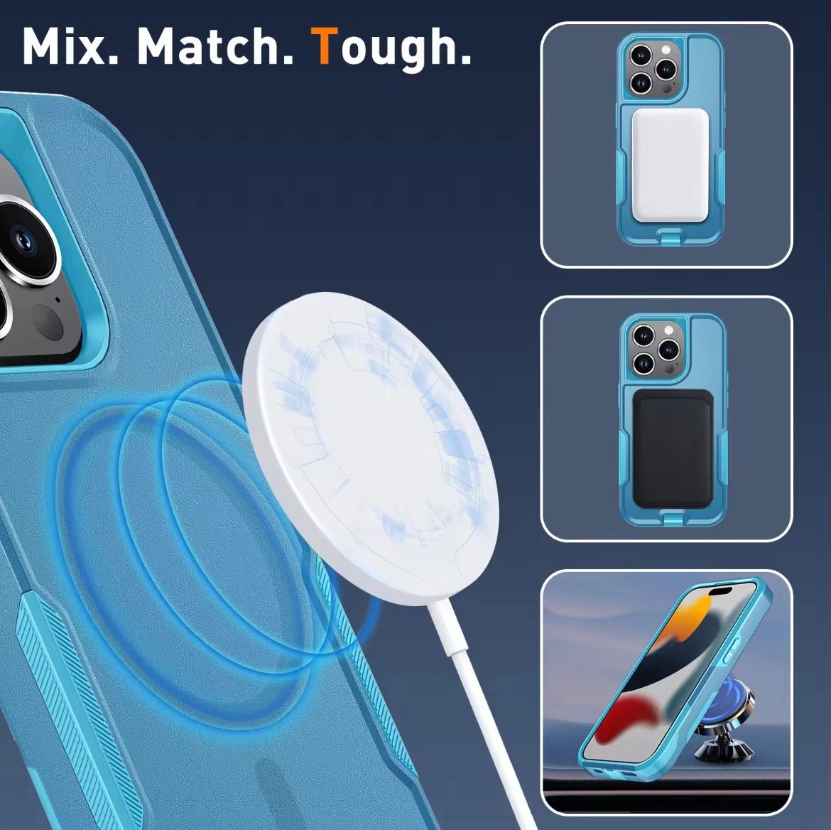 MagSafe, Shock Resistant iPhone 13 phone case + Detachable Belt Clip (2-in-1) and In-built dust plugs