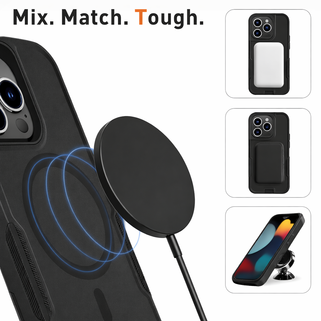 MagSafe, Shock Resistant iPhone 13 phone case + Detachable Belt Clip (2-in-1) and In-built dust plugs