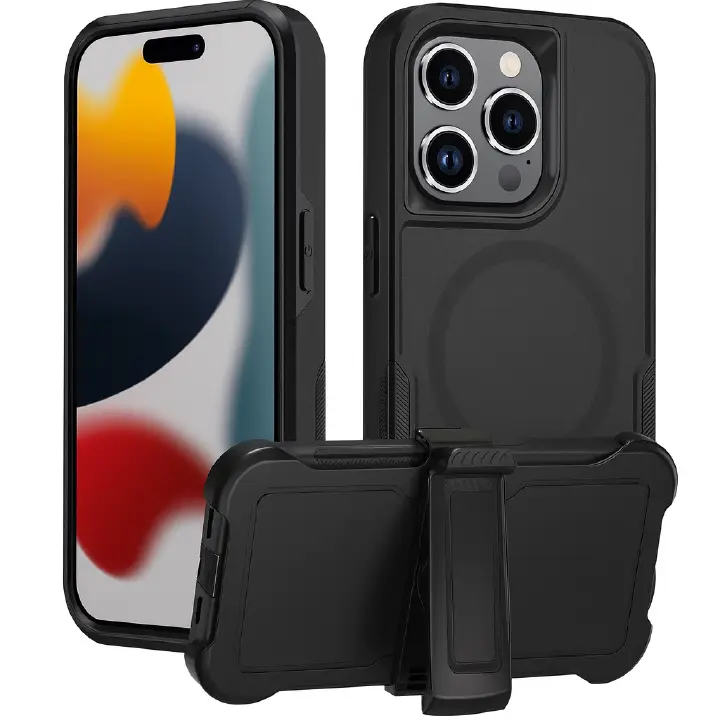 MagSafe, Shock Resistant iPhone 13 phone case + Detachable Belt Clip (2-in-1) and In-built dust plugs