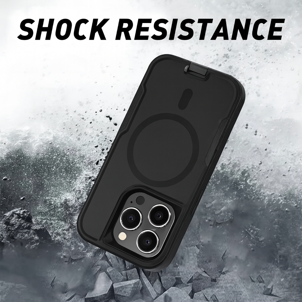 MagSafe, Shock Resistant iPhone 13 phone case + Detachable Belt Clip (2-in-1) and In-built dust plugs