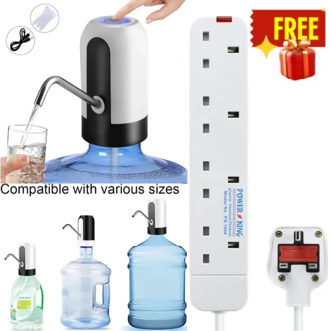 OFFER OFFER !!!RECHARGEABLE ELECTRIC AUTOMATIC WATER HAND PUMP PRESS WATER DISPENSER + GIFT 4-WAY // 4WAY POWER EXTENSION CABLE SOCKET WITH LONG CABLE.