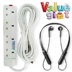 Power King HOME BEST 4 WAY POWER EXTENSION WITH LONG CABLE+FREE BLUETOOTH HEADPHONES