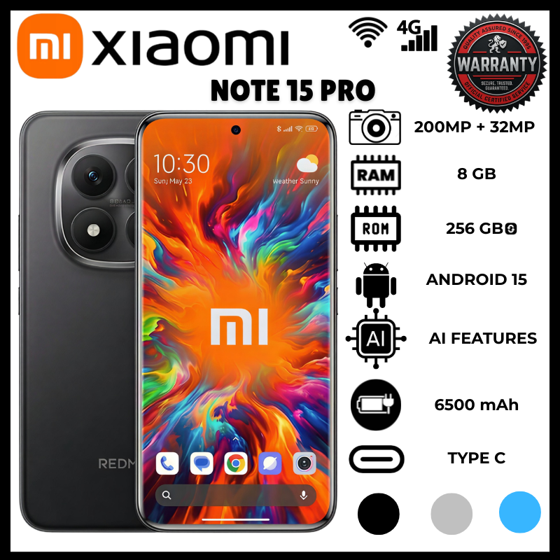Xiaomi Redmi Note 15 Pro 8GB RAM 256GB ROM 6.77 Inch Amoled 120Hz Display Phones 6500Mah Battery MediaTek Helio G200 Ultra Processor Phone 200Mp Rear Camera Ois 32Mp Front Camera 1080P Smartphones