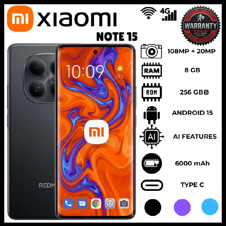 Xiaomi Redmi Note 15 16(8+8) GB RAM 256GB ROM 6.77 Inch Amoled 120Hz Display phones MediaTek Helio G100 Ultra Processor 6000mAh Battery 33W Charging smartphones Android 15 HyperOS 2 phone Smartphones