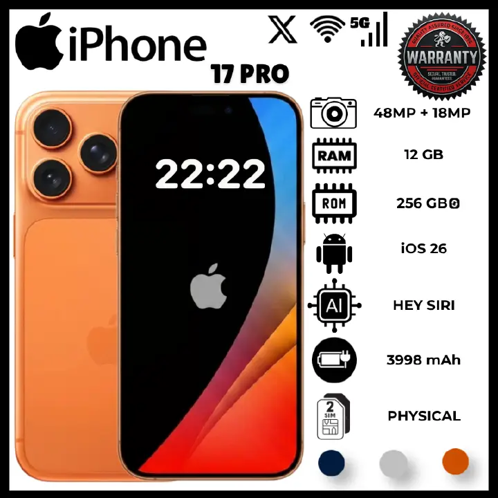 IPhone 17 Pro 12GB RAM 256 GB ROM 6.3 Inch 120Hz Oled Display A19 Pro Hexa Core 3Nm Phones 48Mp Rear 4X Lidar 18Mp Front Smart Phones 3998Mah 25W Pd3.2 Ios 26 Ip68 8.8Mm 206G Sim Phone Smartphones