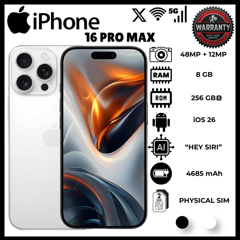 IPhone 16 Pro Max 8GB RAM 256GB ROM Brand New IP68 8.3Mm 227G Phones Apple A18 Pro Hexa Core Phone 48Mp Triple Rear Camera 6.9 Inch LTPO Super Retina OLED 120Hz Display 4685Mah Battery Smartphones