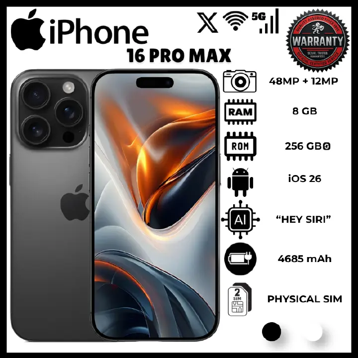 IPhone 16 Pro Max 8GB RAM 256GB ROM Brand New IP68 8.3Mm 227G Phones Apple A18 Pro Hexa Core Phone 48Mp Triple Rear Camera 6.9 Inch LTPO Super Retina OLED 120Hz Display 4685Mah Battery Smartphones