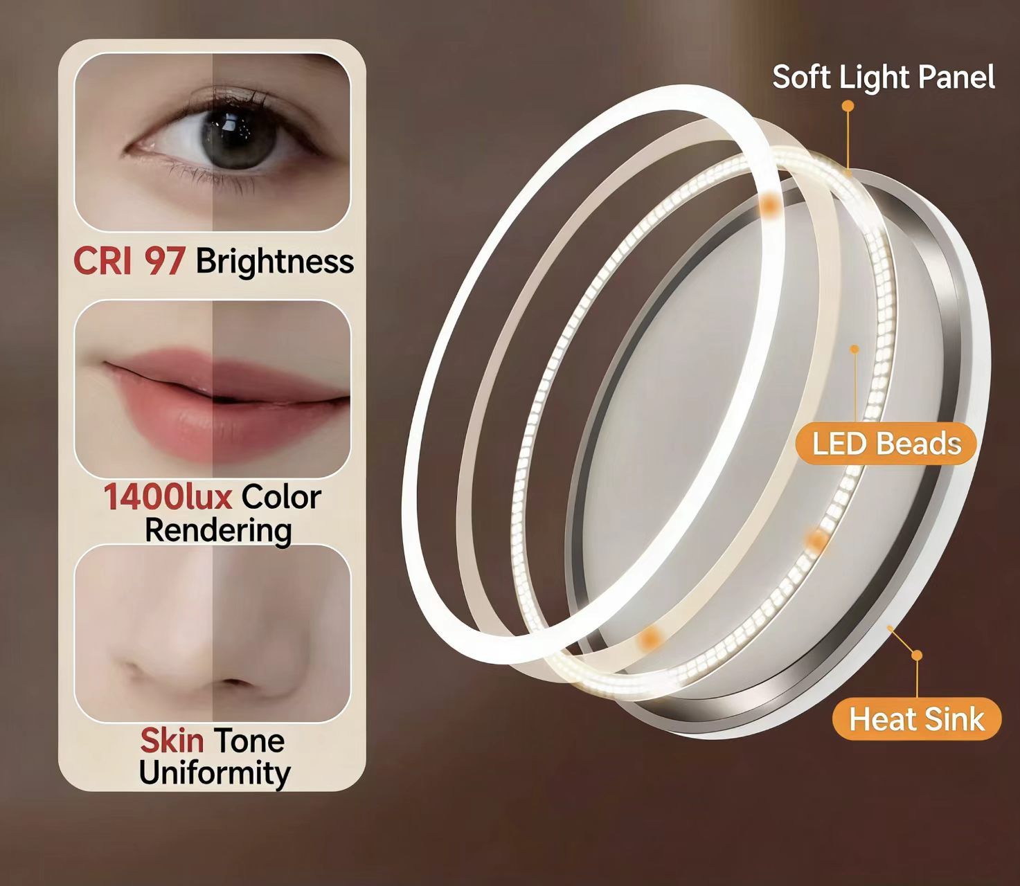 LED Rechargeable Makeup Mirror for Women Vanity Mirror with Light 360° Rotation Tabletop Cosmetic Mirror for Bedroom Dorm Travel，ins