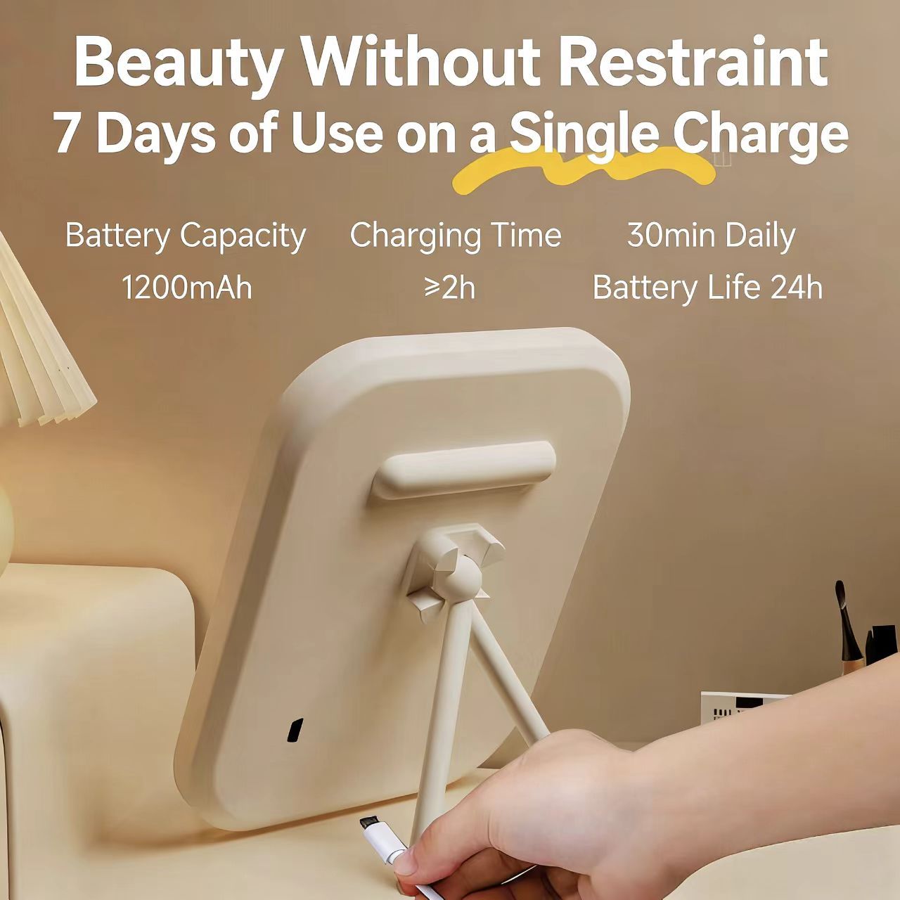 LED Rechargeable Makeup Mirror for Women Vanity Mirror with Light 360° Rotation Tabletop Cosmetic Mirror for Bedroom Dorm Travel，ins